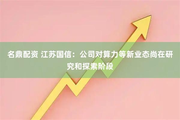 名鼎配资 江苏国信：公司对算力等新业态尚在研究和探索阶段